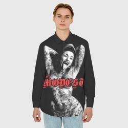 Мужская рубашка oversize 3D Not modest tattoo girl - фото 2