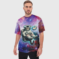 Мужская футболка oversize 3D Brave cat in space - ai art - фото 2