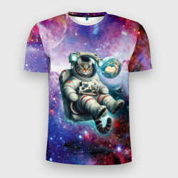 Мужская футболка 3D Slim Brave cat in space - ai art