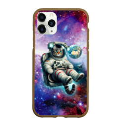 Чехол для iPhone 11 Pro Max матовый Brave cat in space - ai art