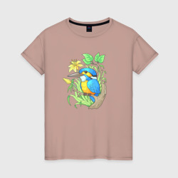 Птица зимородок – Женская футболка хлопок с принтом купить со скидкой в -20%