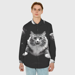 Мужская рубашка oversize 3D Кот в космосе - нейросеть - фото 2