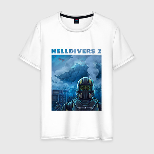 Мужская футболка из хлопка с принтом ПТСР адских десантников - helldivers 2, вид спереди №1