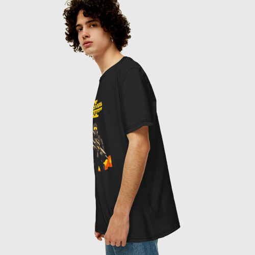 Мужская футболка хлопок Oversize с принтом Адский десантник - helldivers 2, вид сбоку #3