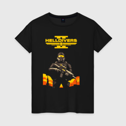 Женская футболка хлопок Адский десантник - helldivers 2