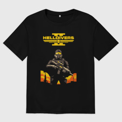 Женская футболка хлопок Oversize Адский десантник - helldivers 2