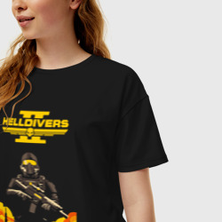 Женская футболка хлопок Oversize Адский десантник - helldivers 2 - фото 2
