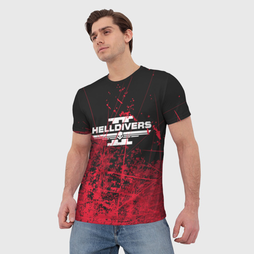 Мужская футболка 3D Helldivers 2 red, цвет 3D печать - фото 3