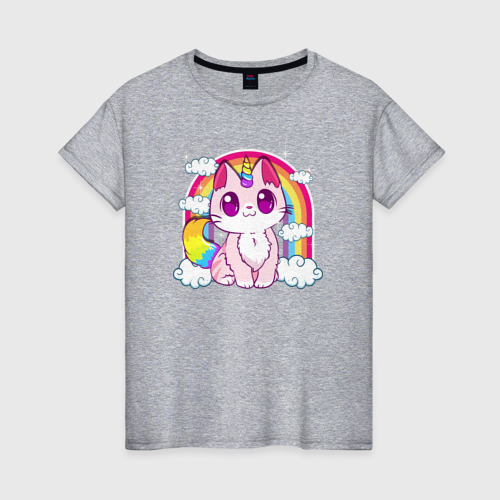 Женская футболка хлопок Unicorn cat, цвет меланж