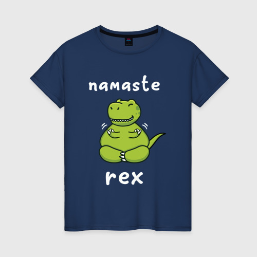 Женская футболка из хлопка с принтом Namaste Rex, вид спереди №1