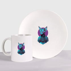 Набор: тарелка + кружка Кот породы сфинкс