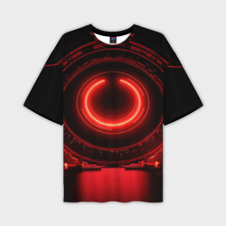 Красная неоновая абстракция в космическом  стиле – Мужская футболка oversize 3D с принтом купить со скидкой в -50%