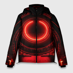 Красная неоновая абстракция в космическом  стиле – Мужская зимняя куртка 3D с принтом купить
