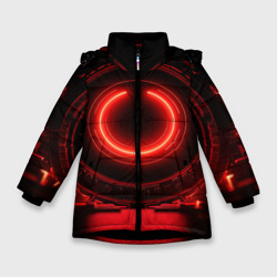 Красная неоновая абстракция в космическом  стиле – Зимняя куртка для девочек 3D с принтом купить