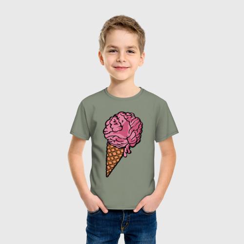 Детская футболка хлопок Brain ice cream, цвет авокадо - фото 3