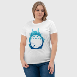 Футболка с принтом Blue Totoro для женщины, вид на модели спереди №4. Цвет основы: белый