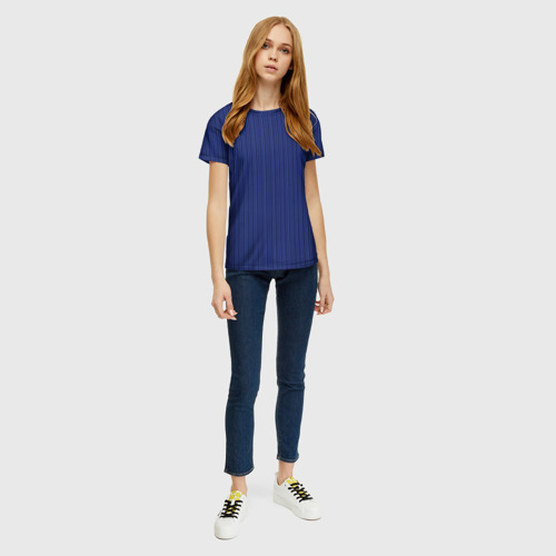 Женская футболка 3D Тёмный синий в тонкую полоску, цвет 3D печать - фото 5