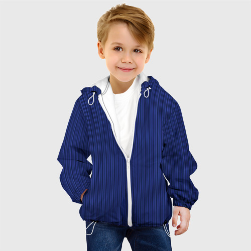 Детская куртка 3D с принтом Тёмный синий в тонкую полоску, фото на моделе #1