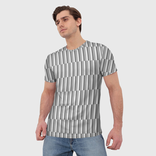 Мужская футболка 3D с принтом Светло-серый полоски, фото на моделе #1