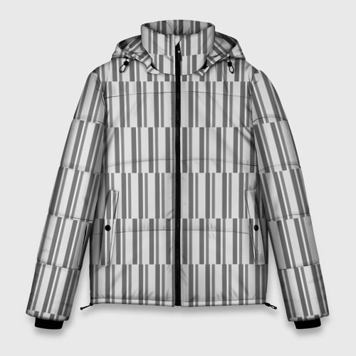 Мужская зимняя куртка 3D с принтом Светло-серый полоски, вид спереди #2
