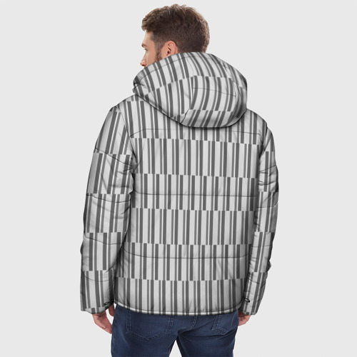 Мужская зимняя куртка 3D с принтом Светло-серый полоски, вид сзади #2