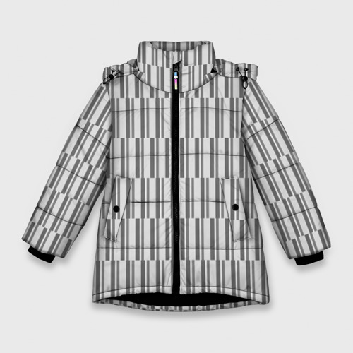 Зимняя куртка для девочек 3D с принтом Светло-серый полоски, вид спереди #2