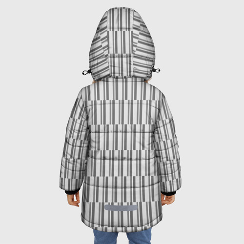 Зимняя куртка для девочек 3D с принтом Светло-серый полоски, вид сзади #2