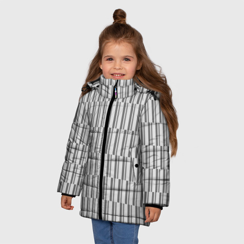 Зимняя куртка для девочек 3D с принтом Светло-серый полоски, фото на моделе #1