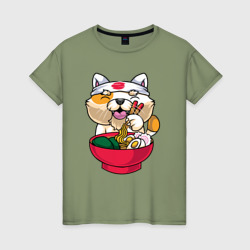 Japan ramen cat – Женская футболка хлопок с принтом купить со скидкой в -20%
