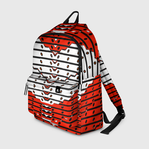 Рюкзак 3D с принтом Красно-белая техно броня, вид спереди #2