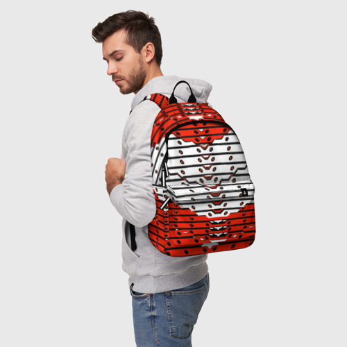 Рюкзак 3D с принтом Красно-белая техно броня, фото на моделе #1