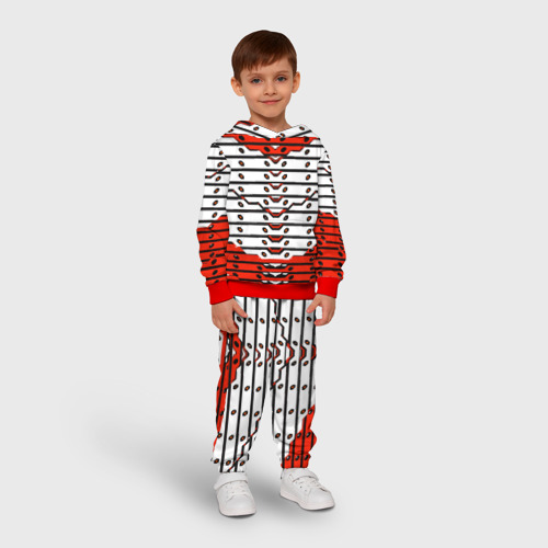 Детский костюм с толстовкой с принтом Красно-белая техно броня, фото на моделе #1