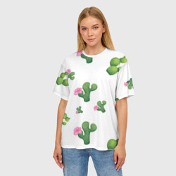 Женская футболка oversize 3D Мексиканские кактусы с цветами - фото 2