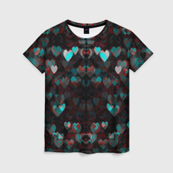 Сердца серые паттерн  – Женская футболка 3D с принтом купить со скидкой в -26%