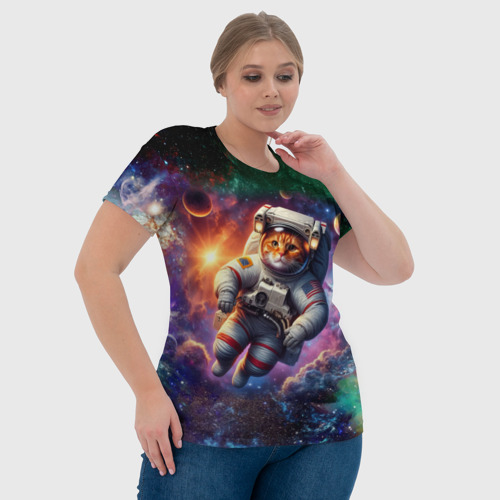 Женская футболка 3D Котик бравый космонавт - неон, цвет 3D печать - фото 6