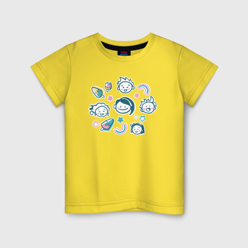 Детская футболка хлопок Мороженое и веселые детские мордашки принт, цвет желтый