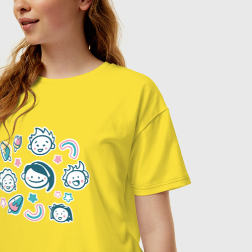 Женская футболка хлопок Oversize Мороженое и веселые детские мордашки принт, цвет желтый - фото 3
