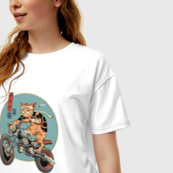 Женская футболка хлопок Oversize Кот на мотике - фото 2