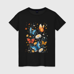 Бабочки в одуванчиках – Женская футболка хлопок с принтом купить со скидкой в -20%