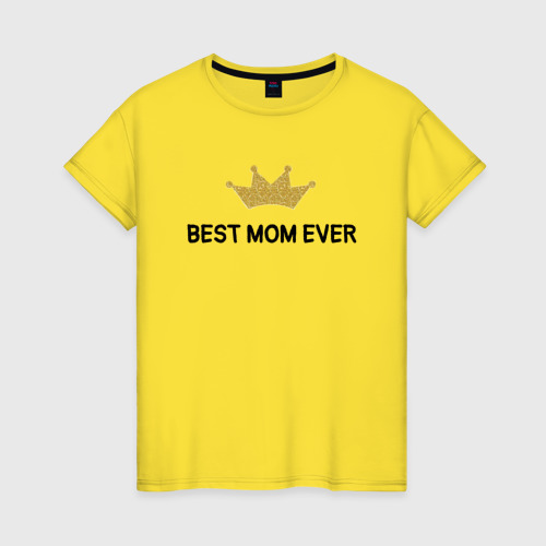 Женская футболка хлопок Лучшая мама в мире с короной, цвет желтый