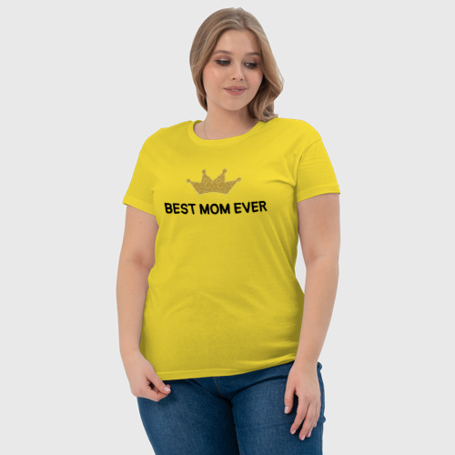 Женская футболка хлопок Лучшая мама в мире с короной, цвет желтый - фото 6