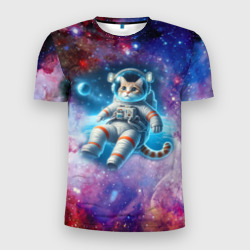 Мужская футболка 3D Slim The cat is a brave cosmonaut - ai art