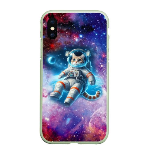 Чехол для iPhone XS Max матовый The cat is a brave cosmonaut - ai art, цвет салатовый