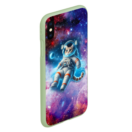 Чехол для iPhone XS Max матовый The cat is a brave cosmonaut - ai art, цвет салатовый - фото 3