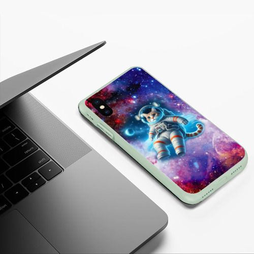 Чехол для iPhone XS Max матовый The cat is a brave cosmonaut - ai art, цвет салатовый - фото 5