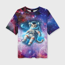 Женская футболка oversize 3D The cat is a brave cosmonaut - ai art