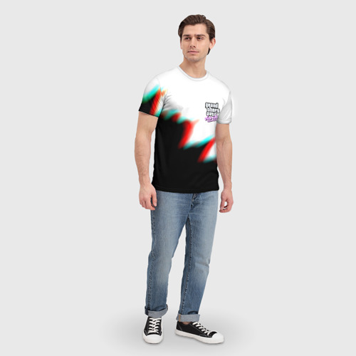 Мужская футболка 3D GTA glitch текстура вайсити, цвет 3D печать - фото 5