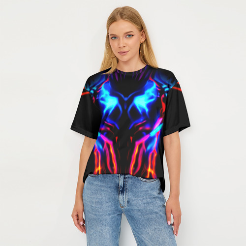 Женская футболка oversize 3D Неоновый киберкостюм, цвет 3D печать - фото 5