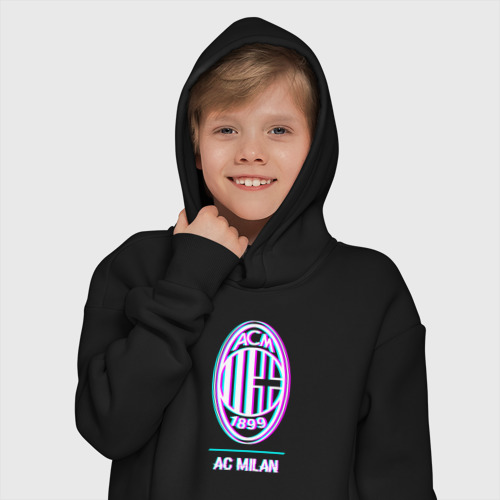 Детское худи Oversize хлопок AC Milan FC в стиле glitch, цвет черный - фото 12