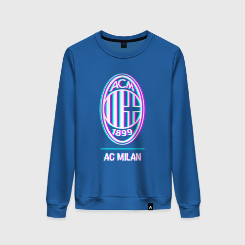 Женский свитшот хлопок с принтом AC Milan FC в стиле glitch, вид спереди #2